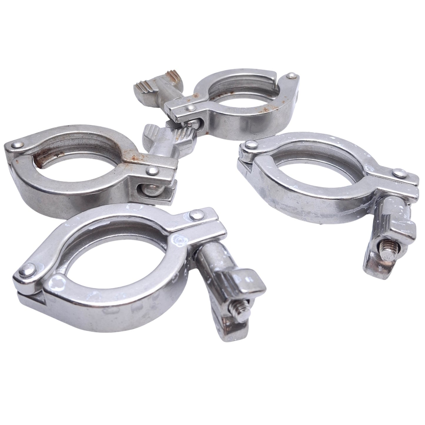 Used Lot of 4 Stainless Steel Tri-Clamp Sanitary Fitting, Size: 1-1/2in