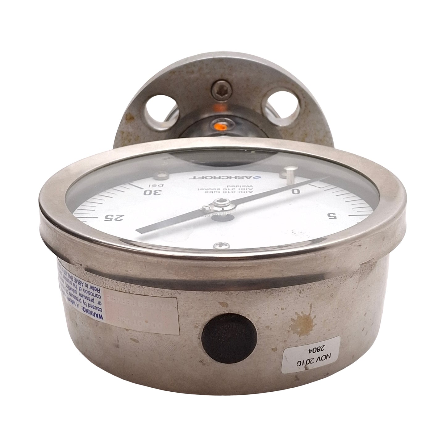 Used Ashcroft C1215 Diaphragm Seal Pressure Gauge, ø5in Face, 0-30PSI, ø2.5in Flange