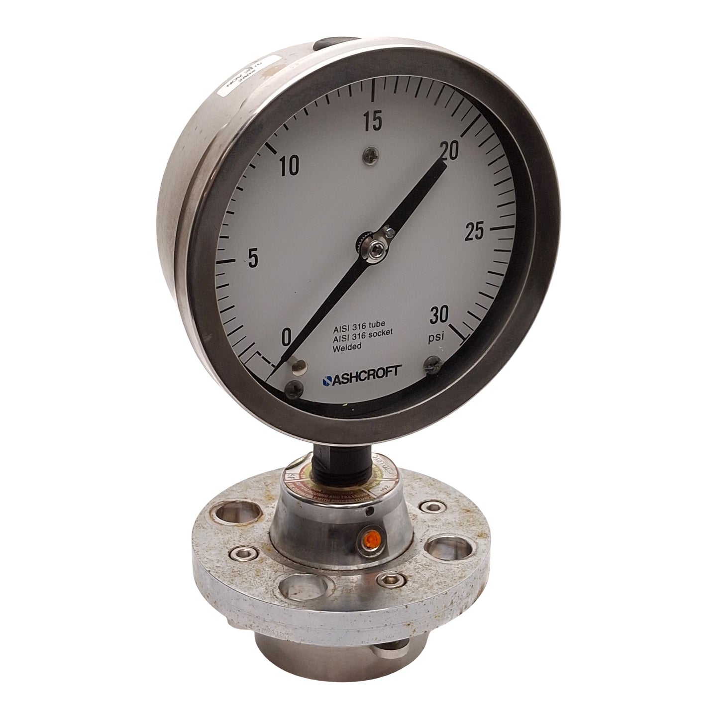 Used Ashcroft C1215 Diaphragm Seal Pressure Gauge, ø5in Face, 0-30PSI, ø2.5in Flange