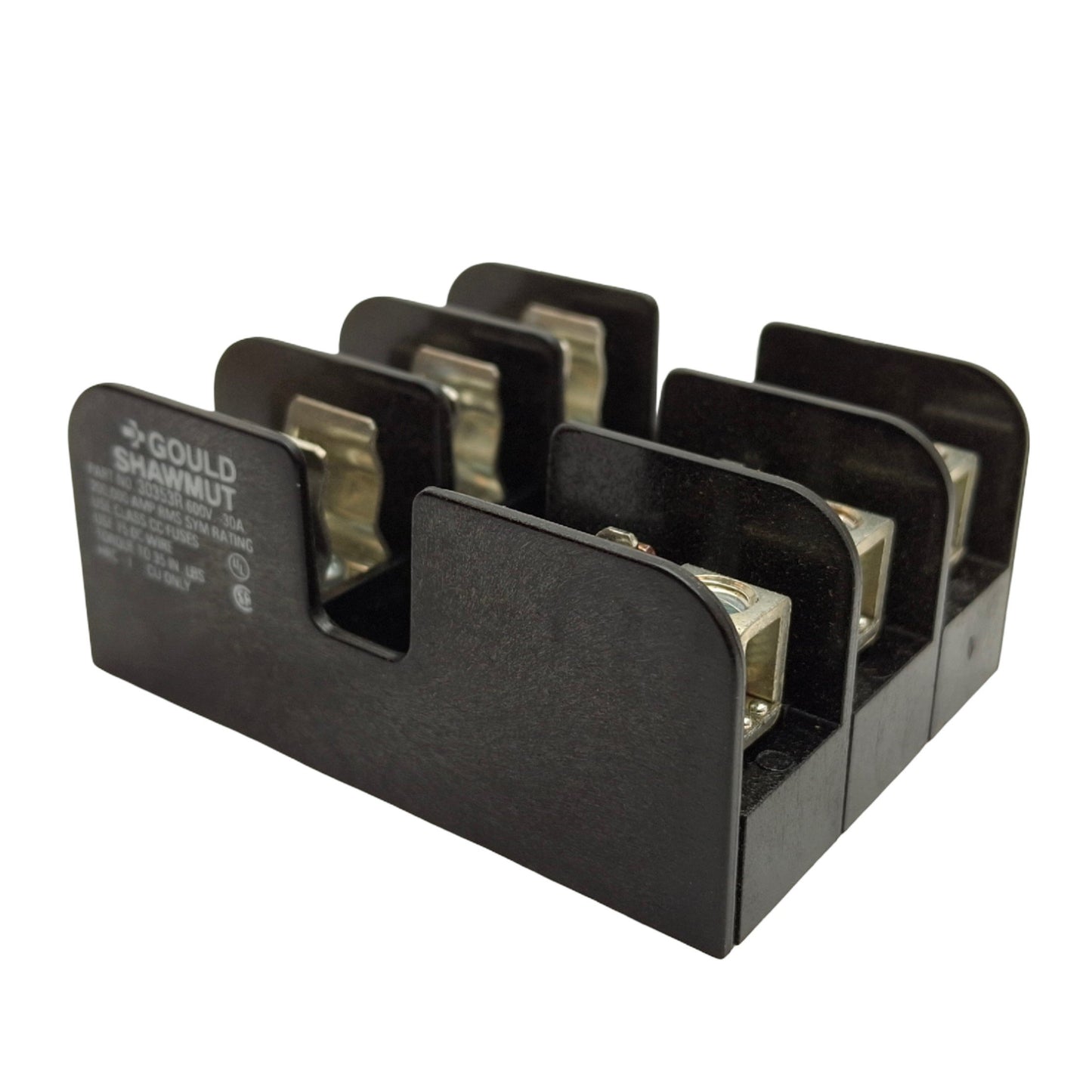 Used Gould Shawmut 30353R Open Fuse Block, 30AMP, 30AMP/600V, Class CC, 3 Pole