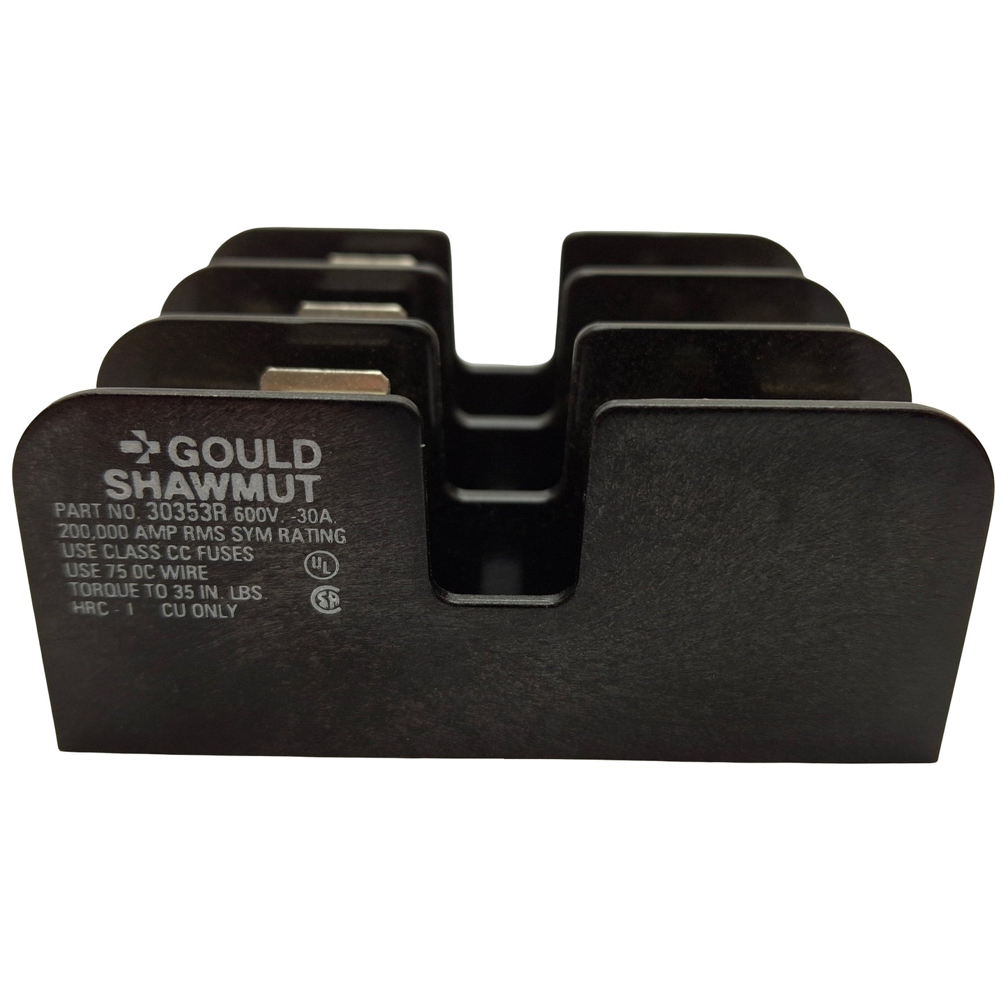 Used Gould Shawmut 30353R Open Fuse Block, 30AMP, 30AMP/600V, Class CC, 3 Pole