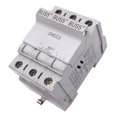 Used Eaton Bussmann CHCC3 Fuse Holder Block, 3-Pole, Class CC, 30A 600VAC/DC Max