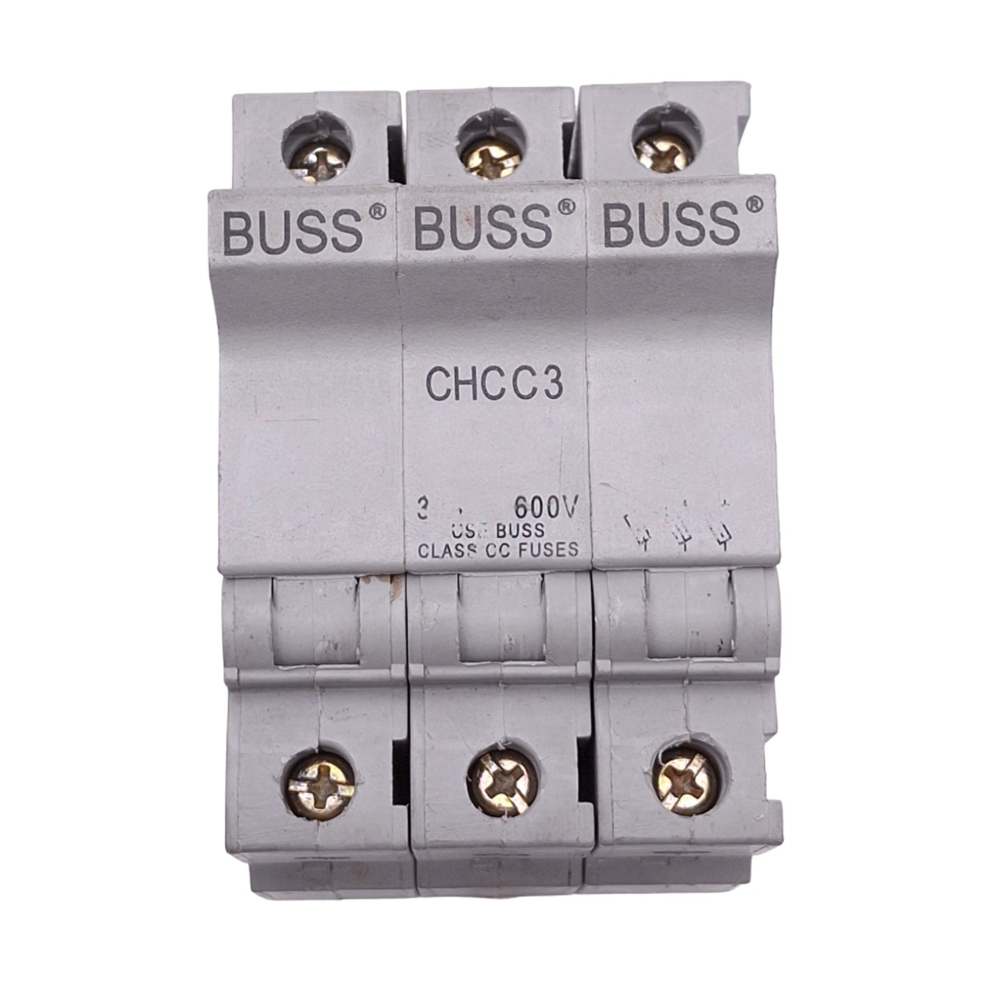 Used Eaton Bussmann CHCC3 Fuse Holder Block, 3-Pole, Class CC, 30A 600VAC/DC Max