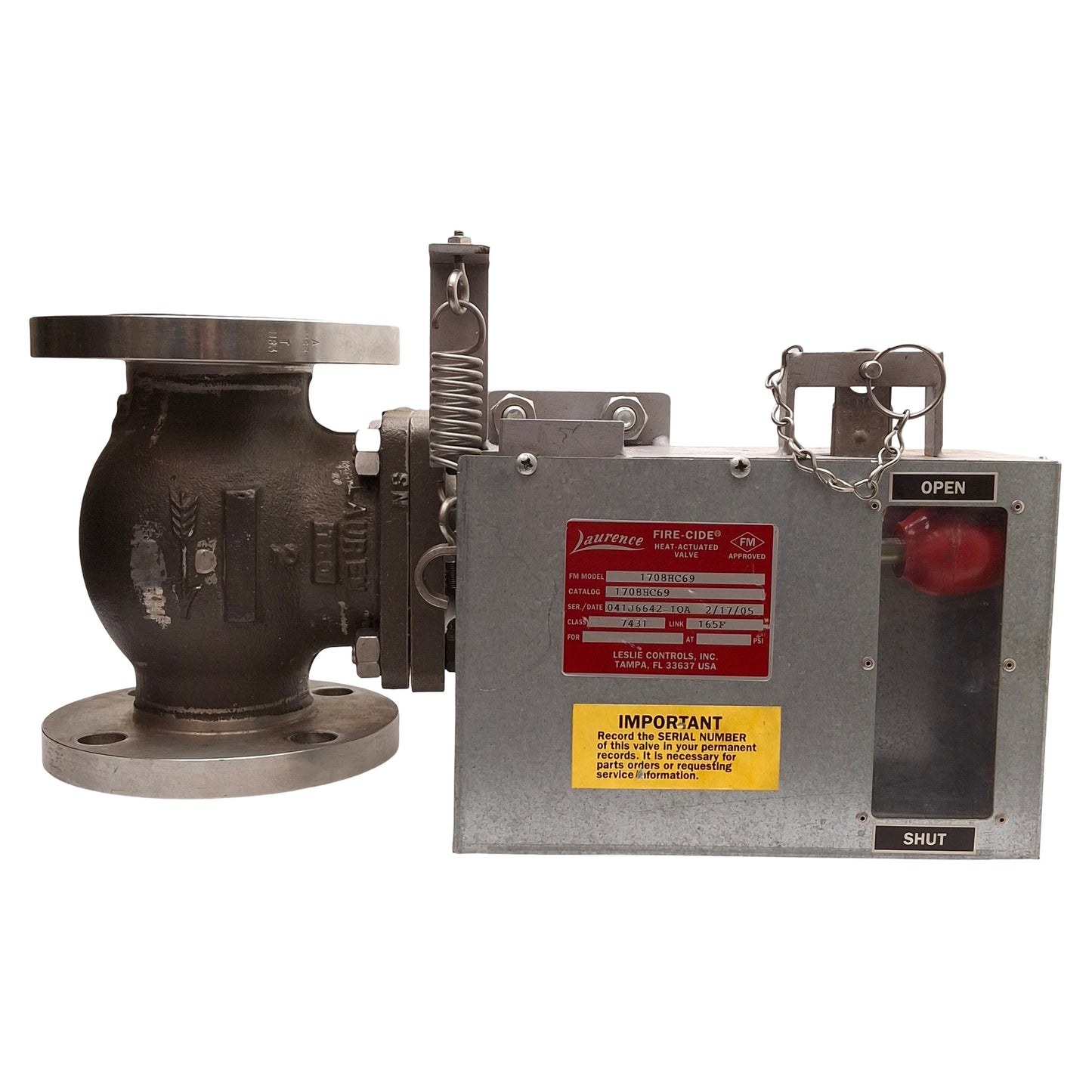 Used Laurence 1708HC69 Fire-Cide Heat-Actuated Valve, 2in, ø6in Flange, 165°F Link
