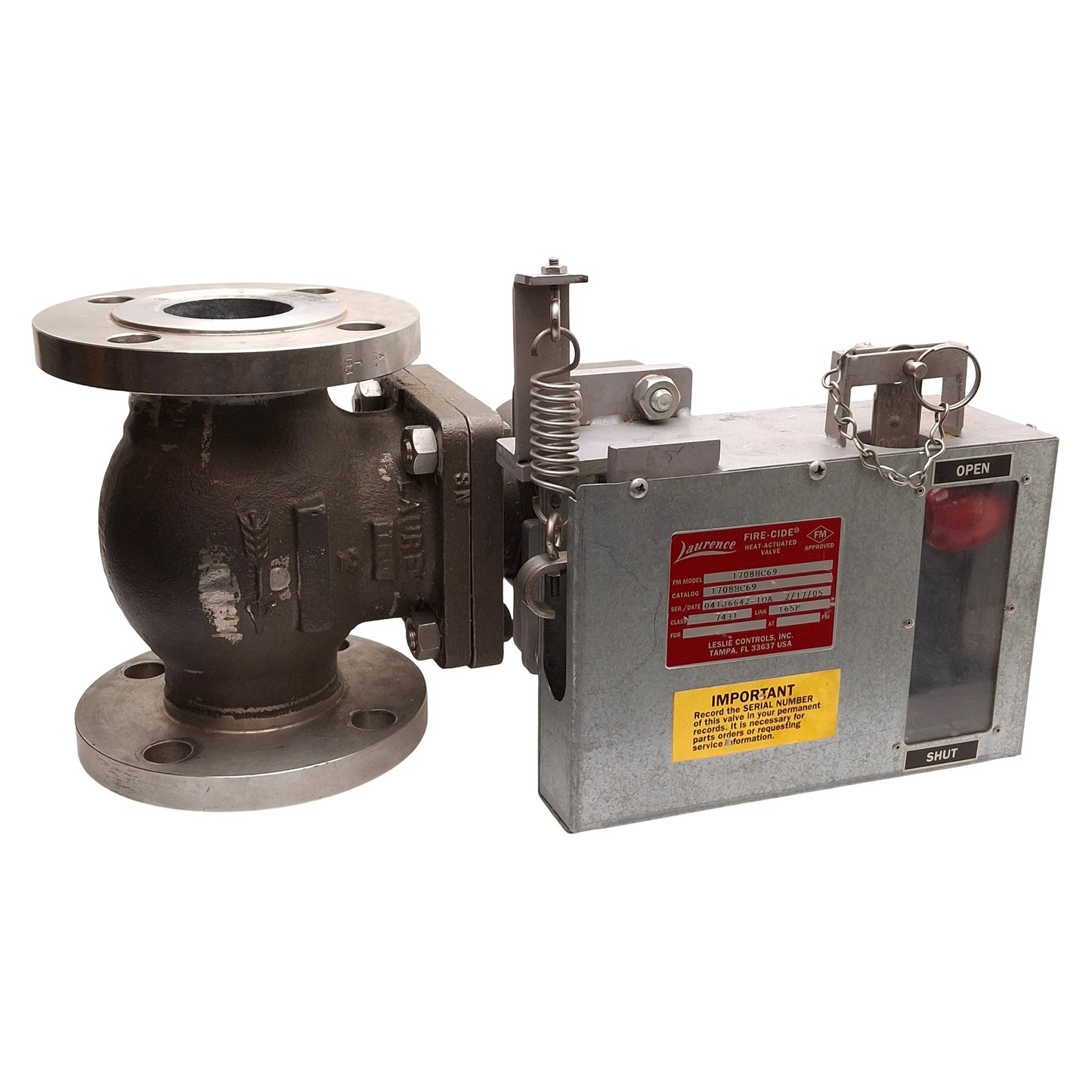 Used Laurence 1708HC69 Fire-Cide Heat-Actuated Valve, 2in, ø6in Flange, 165°F Link