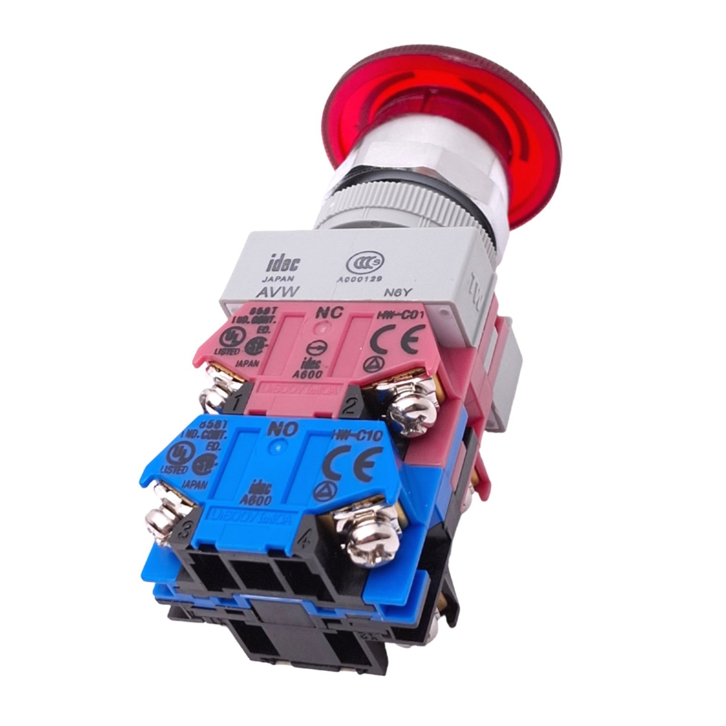 Used IDEC AVLW49902D-R-24V Red Illuminated Push/Twist E-Stop Switch, ø22mm, 2NC 1NO