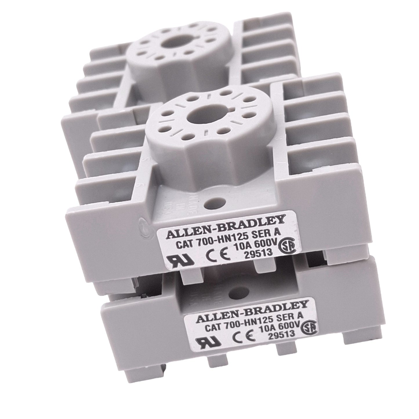 Used Lot of 4 Allen Bradley 700-HN125 Relay Sockets, 8-Pin Octal, 600V 10A, DIN Rail