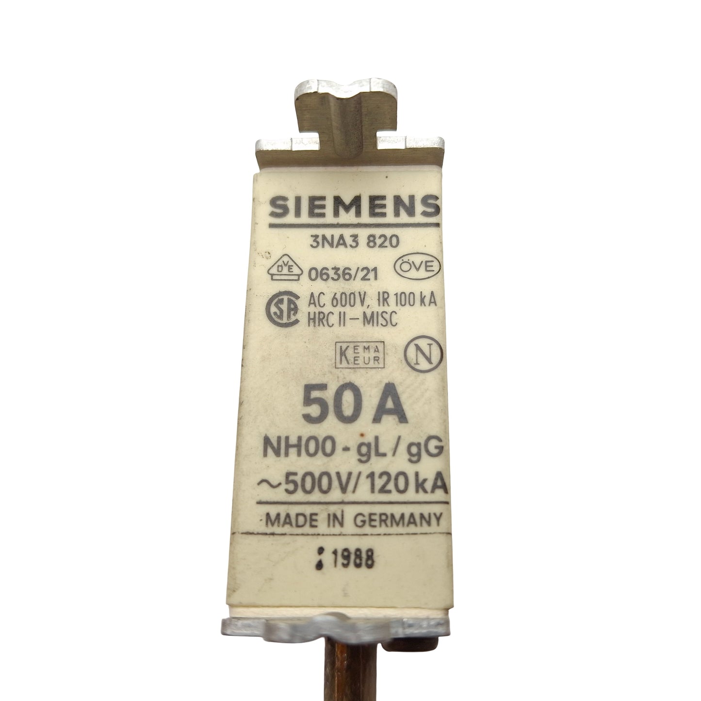 Used Lot of 3 Siemens 3NA3820 Box Type Fuse, 50AMP, 600VAC, 250VDC, Class gG