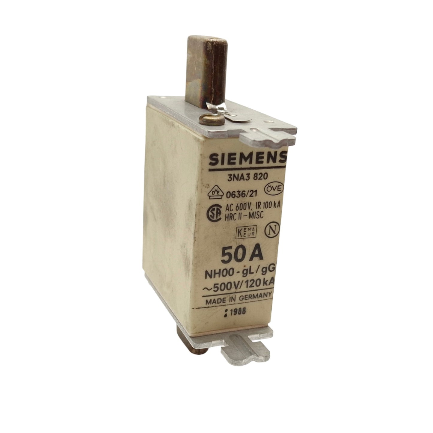 Used Lot of 3 Siemens 3NA3820 Box Type Fuse, 50AMP, 600VAC, 250VDC, Class gG