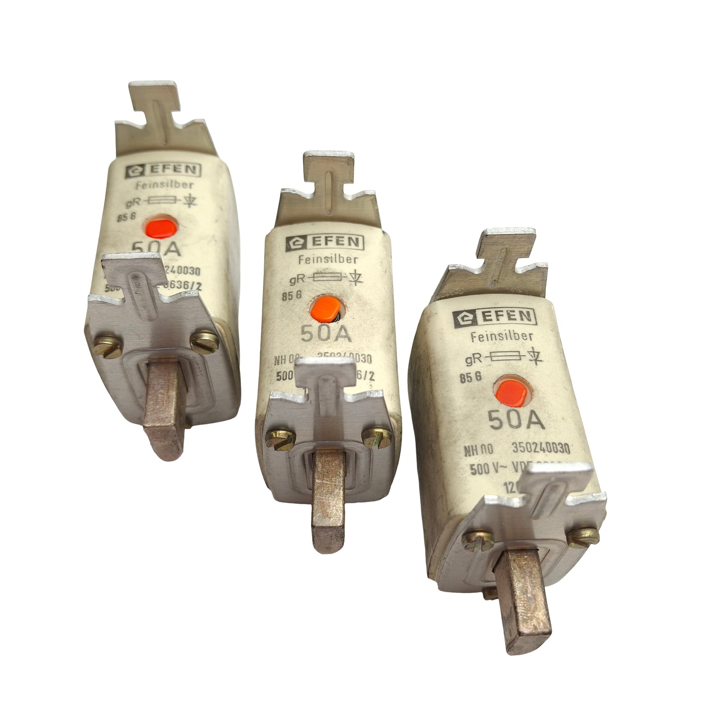 Used Lot of 3 Efen 350240030 Box Style Fuse, 50AMP, 500VAC, 440VDC