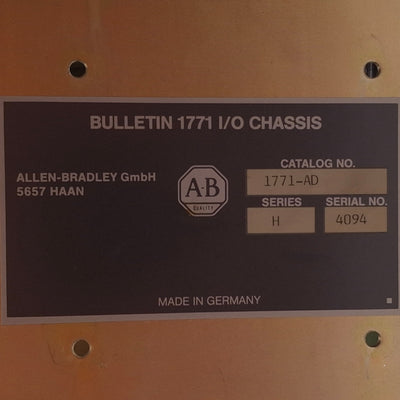 Used Allen Bradley 1771-AD I/O Chassis 16 Input/Output Slots, 1 Controller Slot