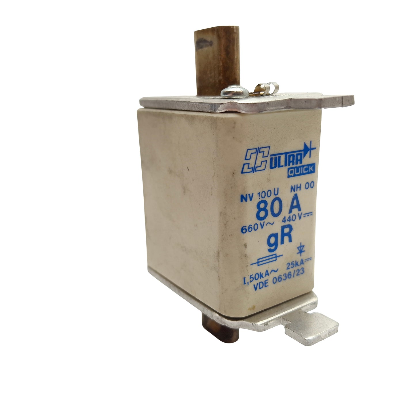 Used Lot of 2 Ultra Quick NV100UNH00 Box Style Fuse, 80AMP, 660VAC, 440VDC