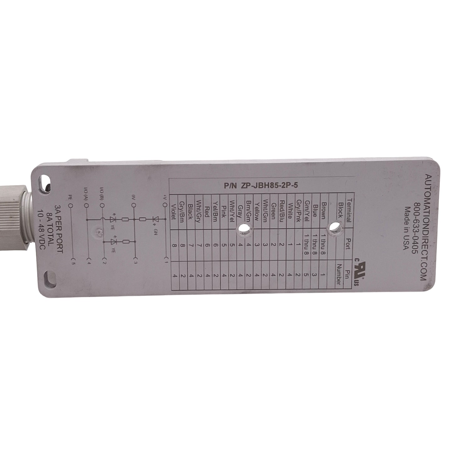 Used Automation Direct ZP-JBH85-2P-5 ZIPport Junction Block, M12 5-Pin, 48VDC 3A, 9ft