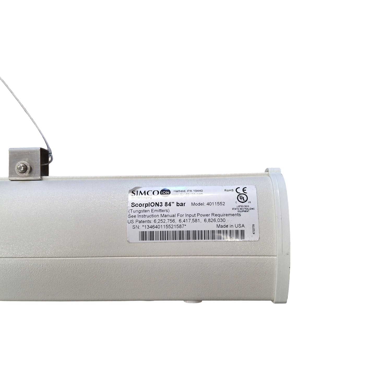 Used Simco 4011552 ScorpION3 Clean Ionizing Bar, 24VDC, 6-Pin RJ-11, RS-485, 84in
