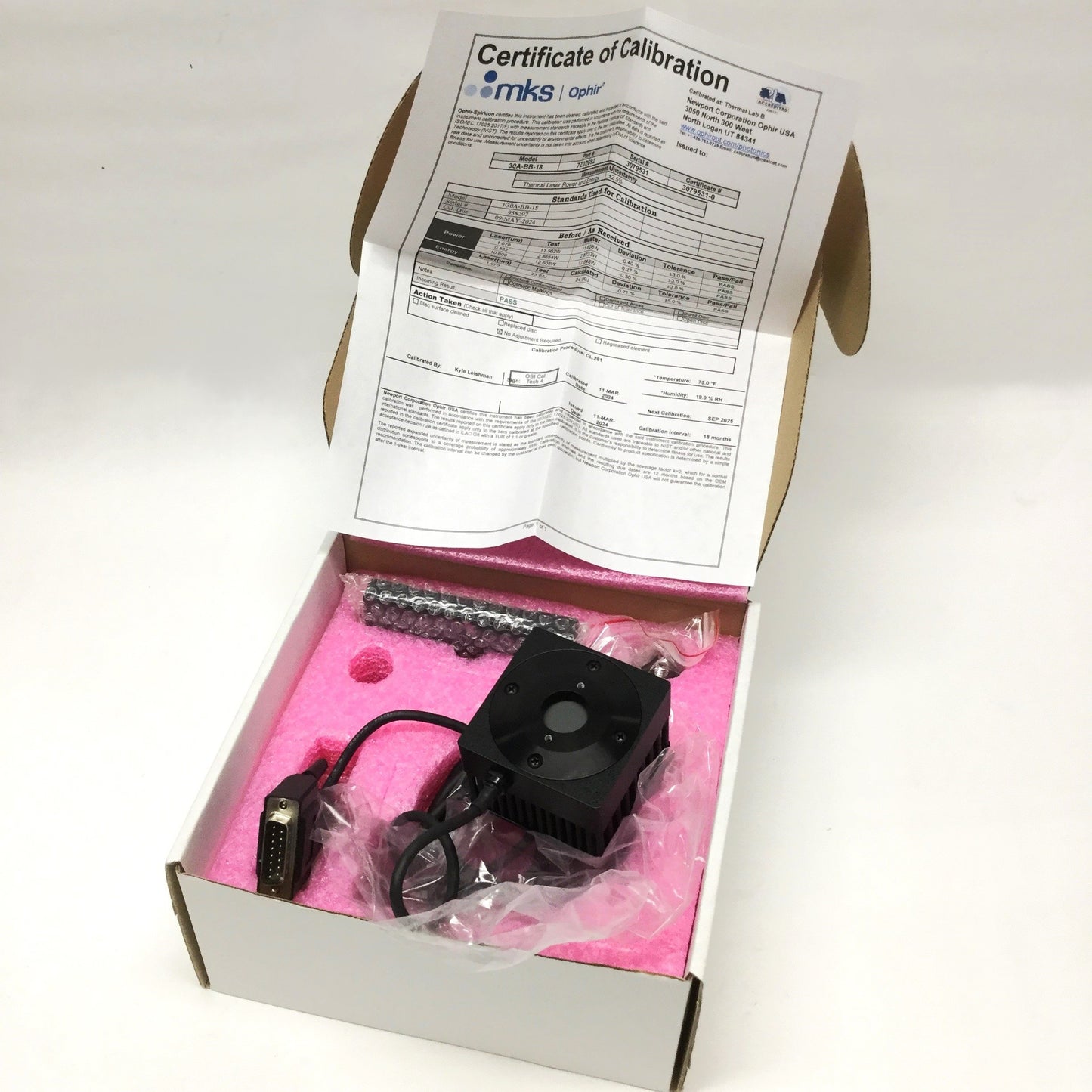 Used Ophir 30A-BB-18 7Z02692 Laser Power Sensor Ø17.5mm Aperture, 0.19-20µm, 10mW-30W