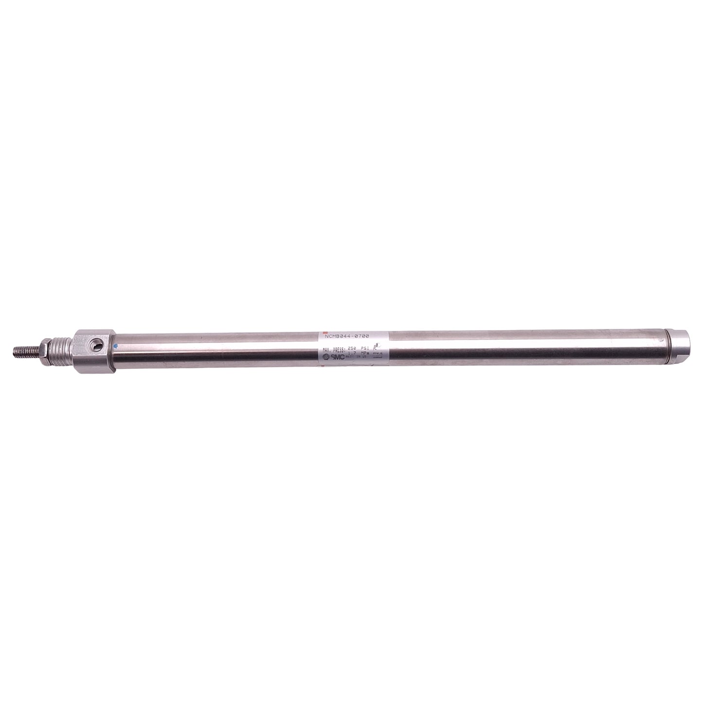 Used SMC NCMB044-0700 Pneumatic Cylinder, ø7/16in Bore, 7in Stroke, #10-32, 250psi