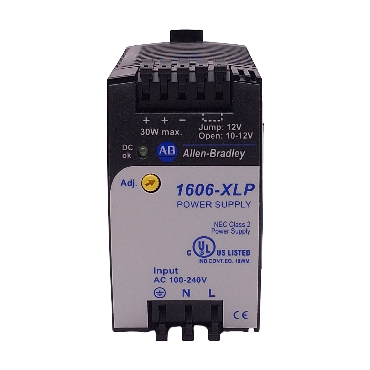 Used Allen Bradley 1606-XLP30B Power Supply, 100-240VAC In, 3A 10-12VDC 30W Out