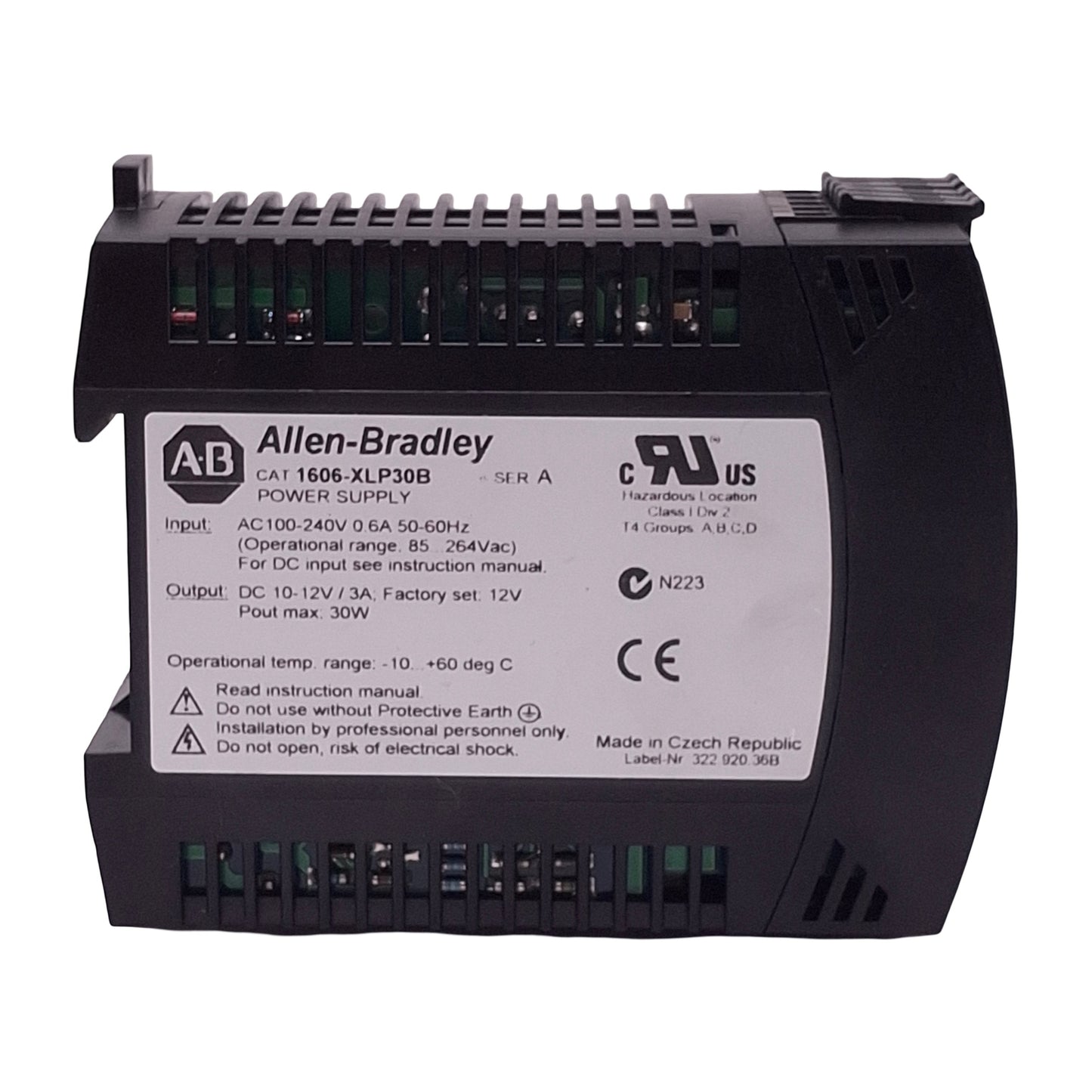 Used Allen Bradley 1606-XLP30B Power Supply, 100-240VAC In, 3A 10-12VDC 30W Out