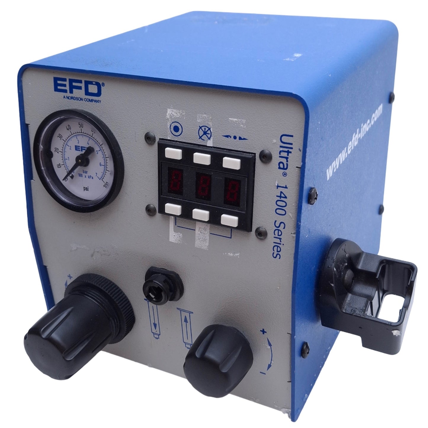 Used Nordson EFD 1400 Fluid Dispenser100/120/220VAC, 80-100PSI Input, 0-100PSI Output