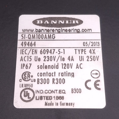 Used Banner SI-QM100AMG Safety Locking Switch, 1NC/1NO, 4A 250VAC, M20 x 1.5