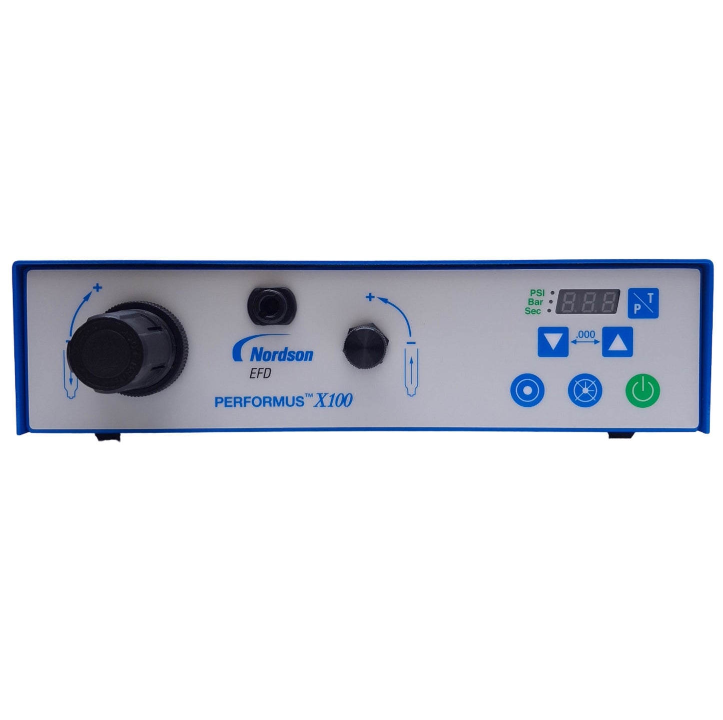 Used Nordson EFD 7363256 Performus X100 Syringe Fluid Dispenser Controller, 0-100psi