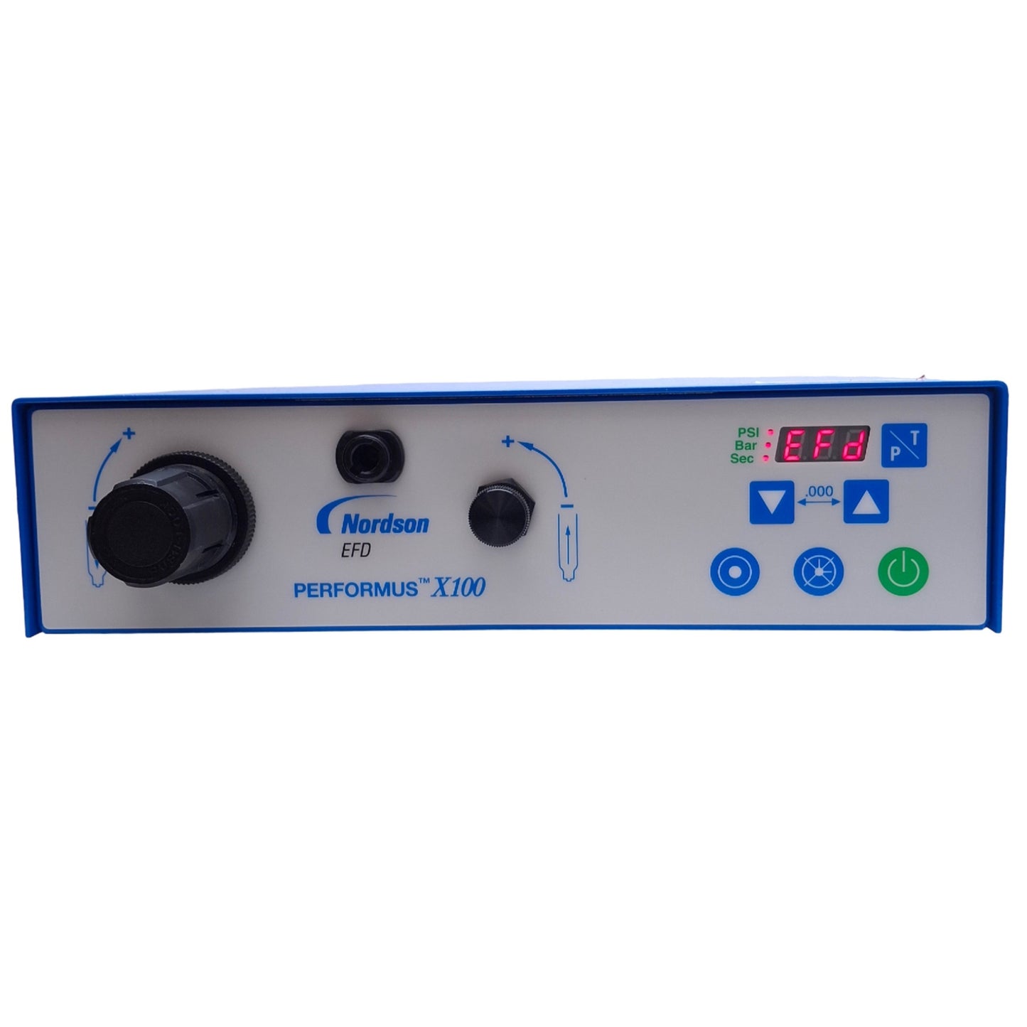 Used Nordson EFD 7363256 Performus X100 Syringe Fluid Dispenser Controller, 0-100psi
