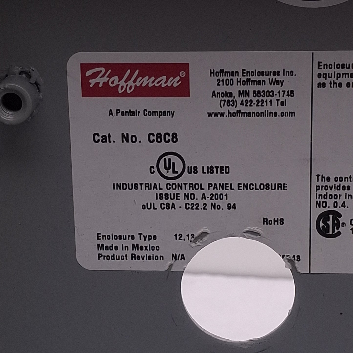 Used Hoffman C8C8 Steel Consolet Enclosure, Sloped Cover, 8" x 8" x 7.09" *w/ Holes*