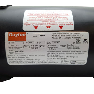 Used Dayton 1F800 DC Motor, 1/2 Horsepower, 90VDC, 1725RPM Base Speed, 56C Frame