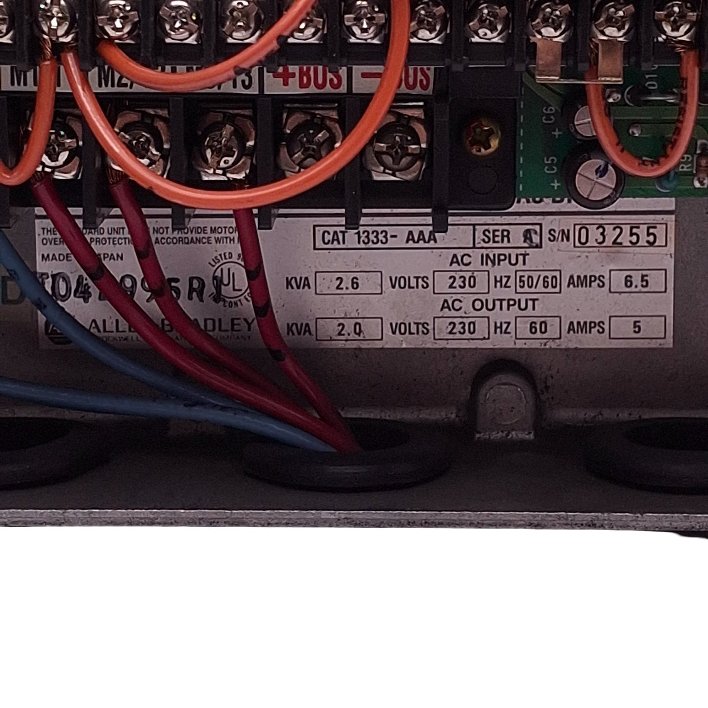 Used Allen Bradley 1333-AAA Frequency AC Drive, 230VAC 6.5A In, 230VAC 5A Out