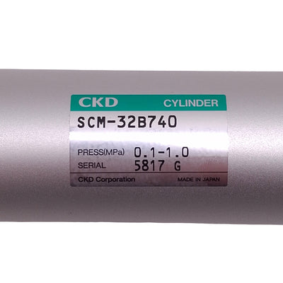 Used CKD SCM-32B740 Pneumatic Cylinder, ø32mm Bore, 740mm Stroke, 0.1-1MPa, Rc1/8