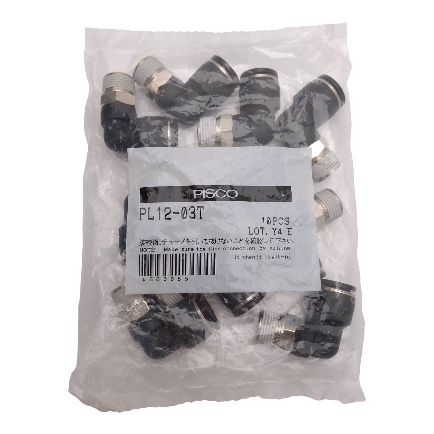Used Lot of 10 Pisco PL12-03T Elbow Fitting, 90°, 1.0MPa, ø12mm One-Touch, R3/8 Male
