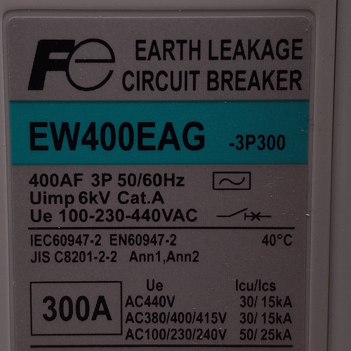 New Fuji Electric EW400EAG-3P300K Earth Leakage Circuit Breaker, 3P, 300A 100/400VAC