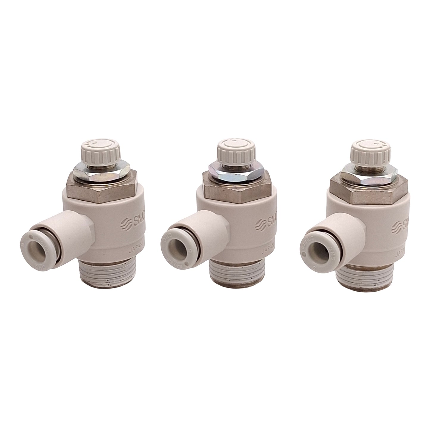 New – Open box Lot of 3 SMC AS3201F-04-06S Speed Control Fitting, 1.0MPa, ø6mm One-Touch, R3/8