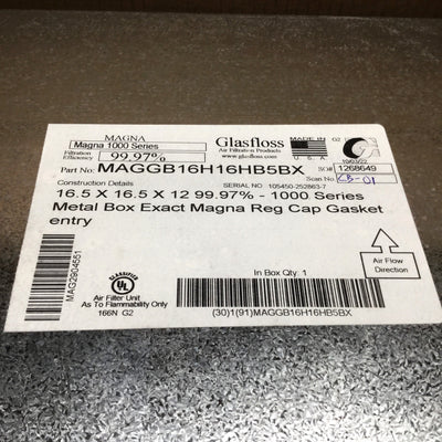 New – Open box Glasfloss MAGGB16H16HB5BX Metal Box HEPA Filter 99.97%, 16.5" x 16.5" x 12"