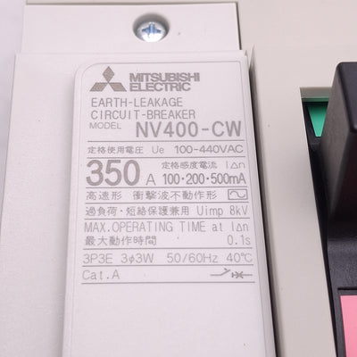 New Mitsubishi NV400-CW3P350A100 Earth Leakage Circuit Breaker, 3P, 350A 100-440VAC