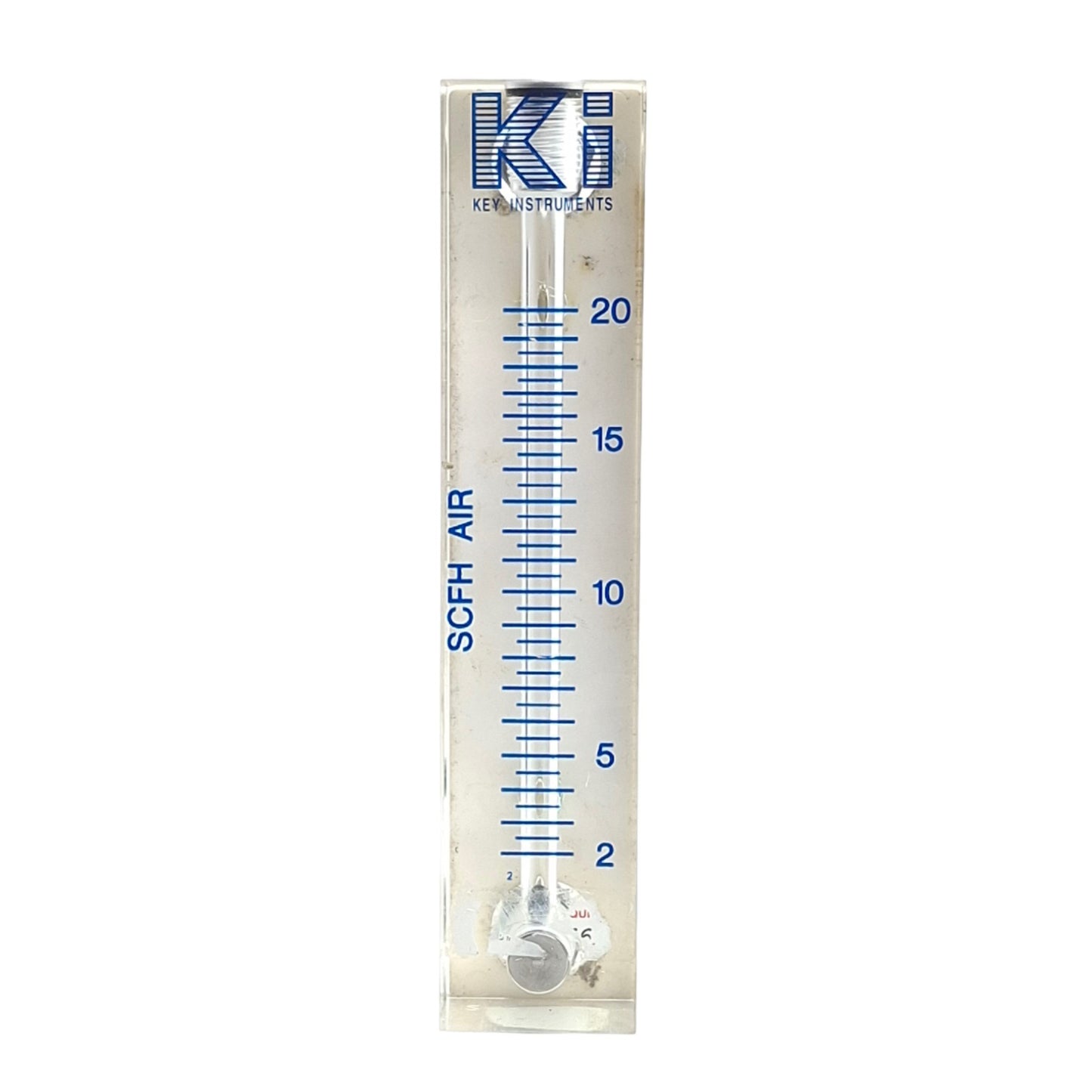 Used Key Instruments 2520 Acrylic Flow Meter, 2-20SCFH Air, 100psig Max, 1/8in NPT