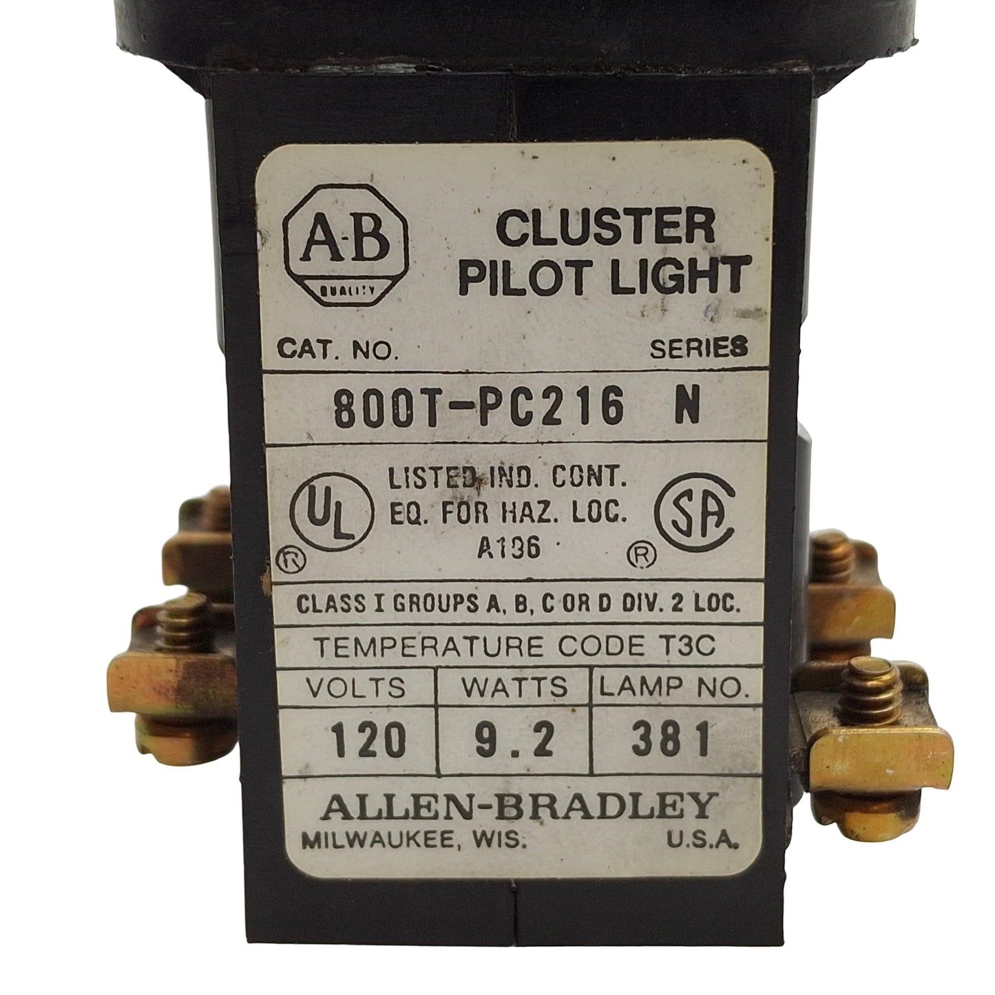 Used Lot of 2 Allen Bradley 800T-PC216 Pilot Light, 110-120VAC 50/60Hz, ø30mm