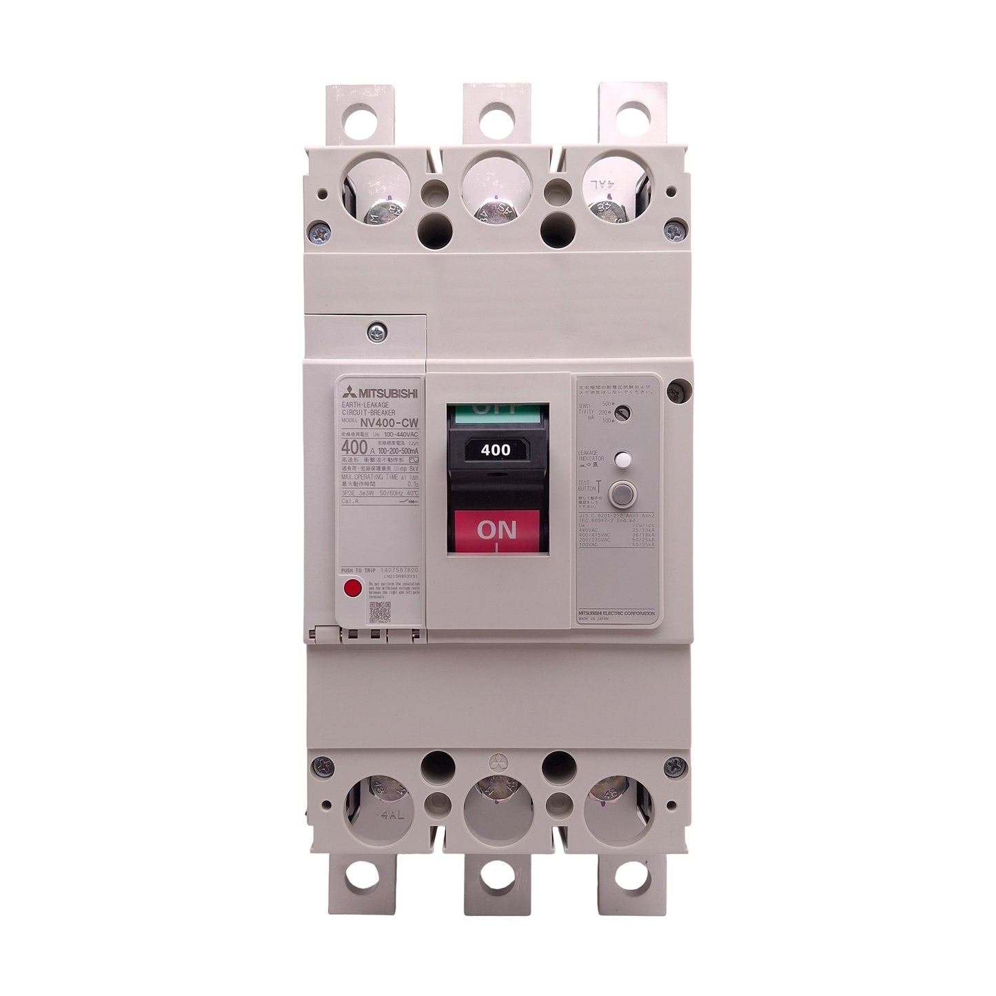 New Mitsubishi NV400-CW3P400A100 Earth Leakage Circuit Breaker, 3P, 400A 100-440VAC