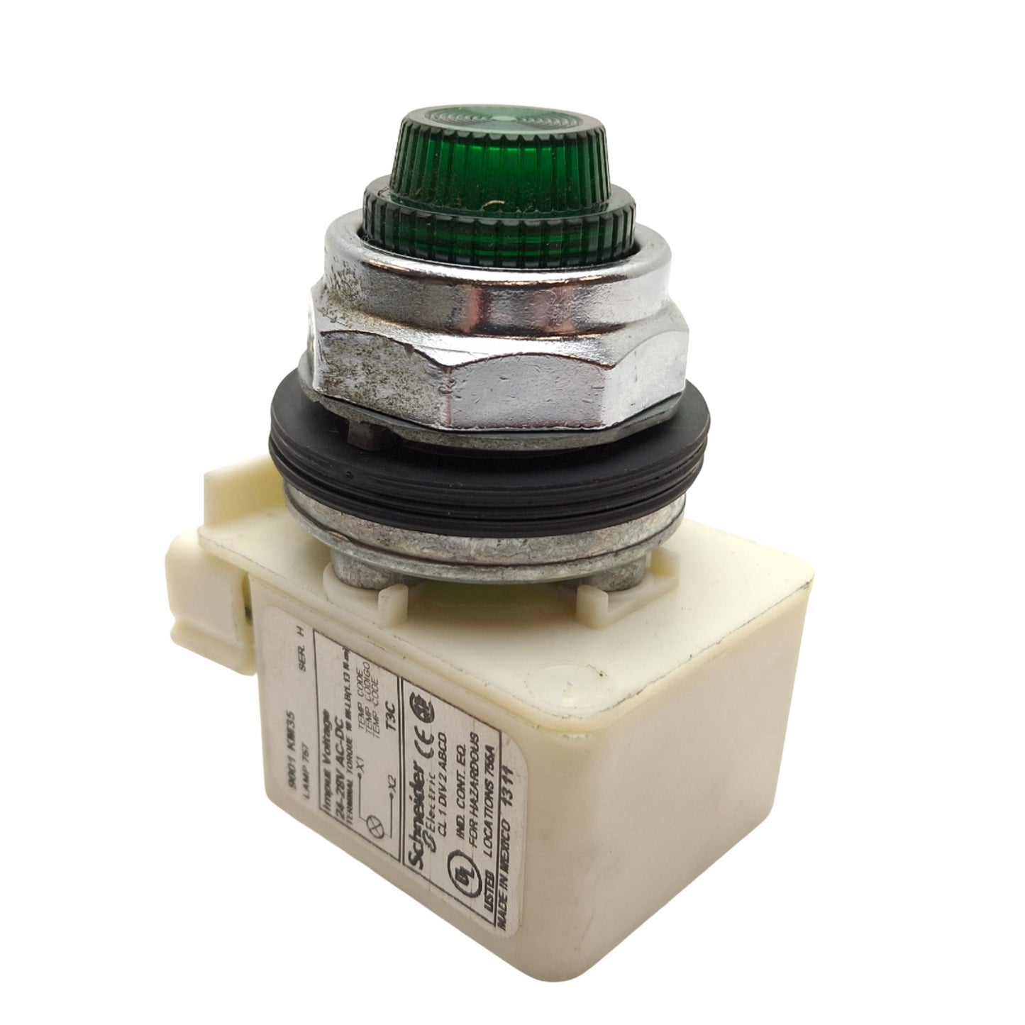 Used Schneider Electric 9001KP35G31 Harmony Pilot Light, Green LED, 24-28VAC/DC