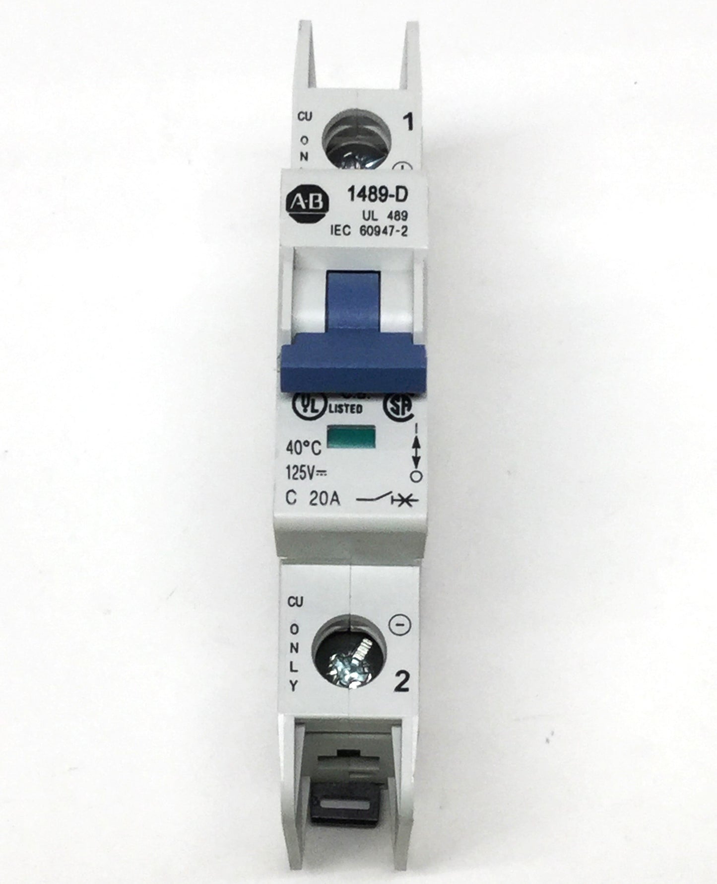 New – Open box Allen Bradley 1489-D1C200 Circuit Breaker, 1-Pole, 20A, C-Curve, 125/250VDC