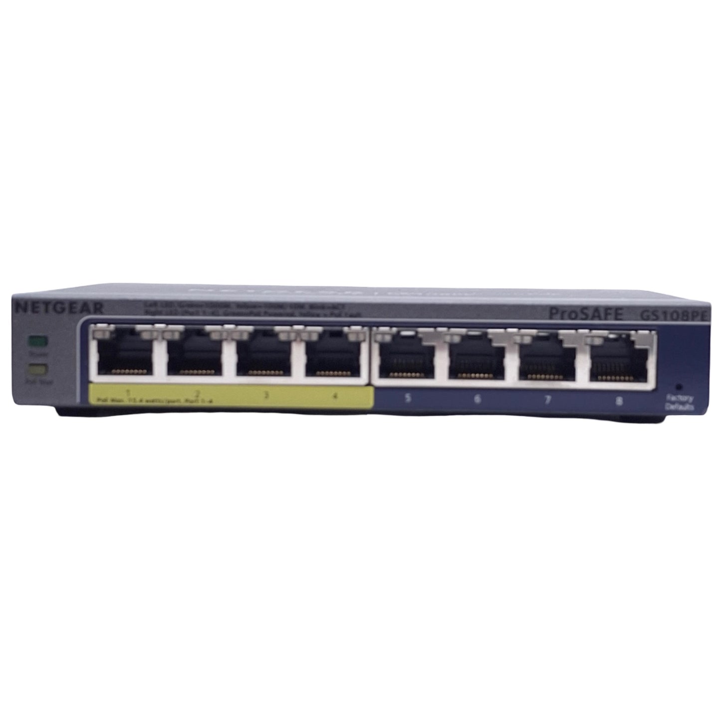 Used Netgear GS108PE Gigabit Ethernet Switch 4 PoE Ports, RJ-45 Connectors, 48VDC