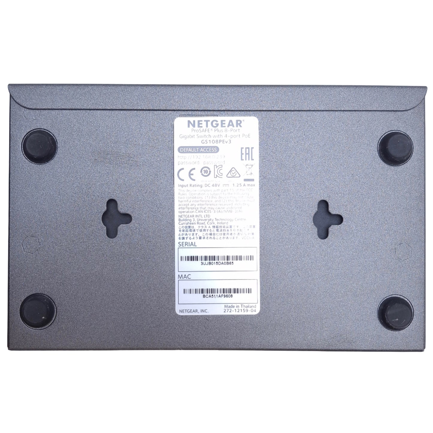 Used Netgear GS108PE Gigabit Ethernet Switch 4 PoE Ports, RJ-45 Connectors, 48VDC