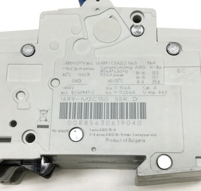 New – Open box Allen Bradley 1489-M2C150 Circuit Breaker, 2-Pole, C-Curve, 480Y/277VAC 15A