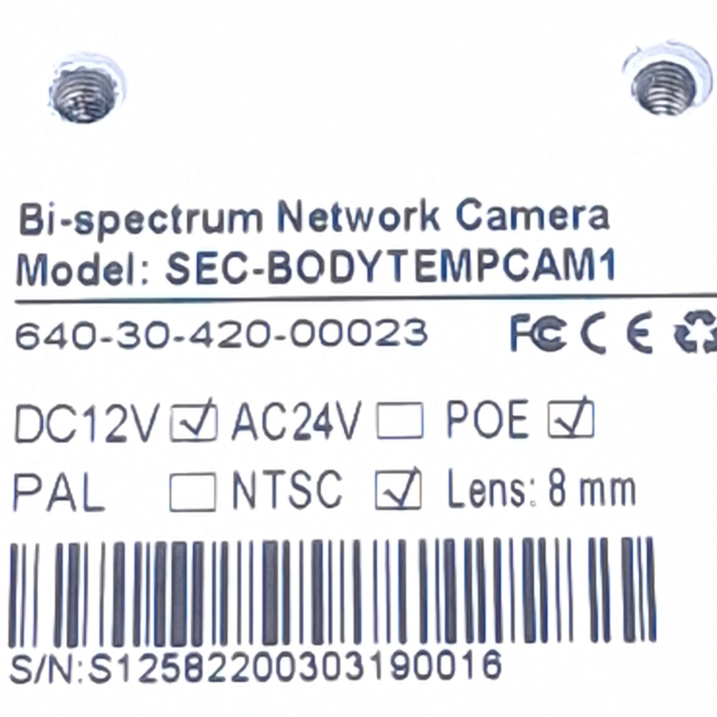 Used InVid SEC-BODYTEMPCAM1 Body Temperature Detection Network Camera 12VDC, 8mm Lens