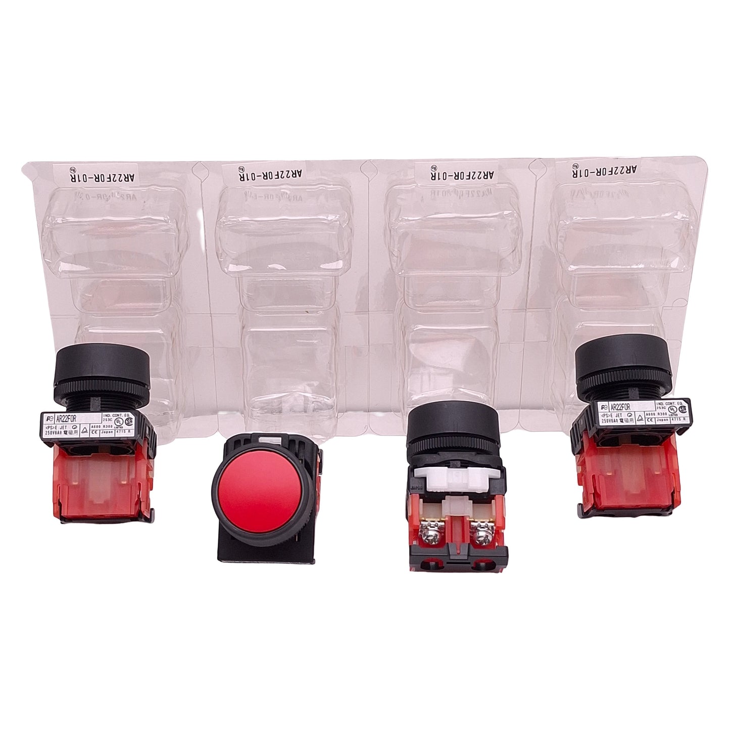 Used Lot of 4 Fuji Electric AR22F0R-01R Pushbutton Switch, Red, 250VAC 6A, ø22mm