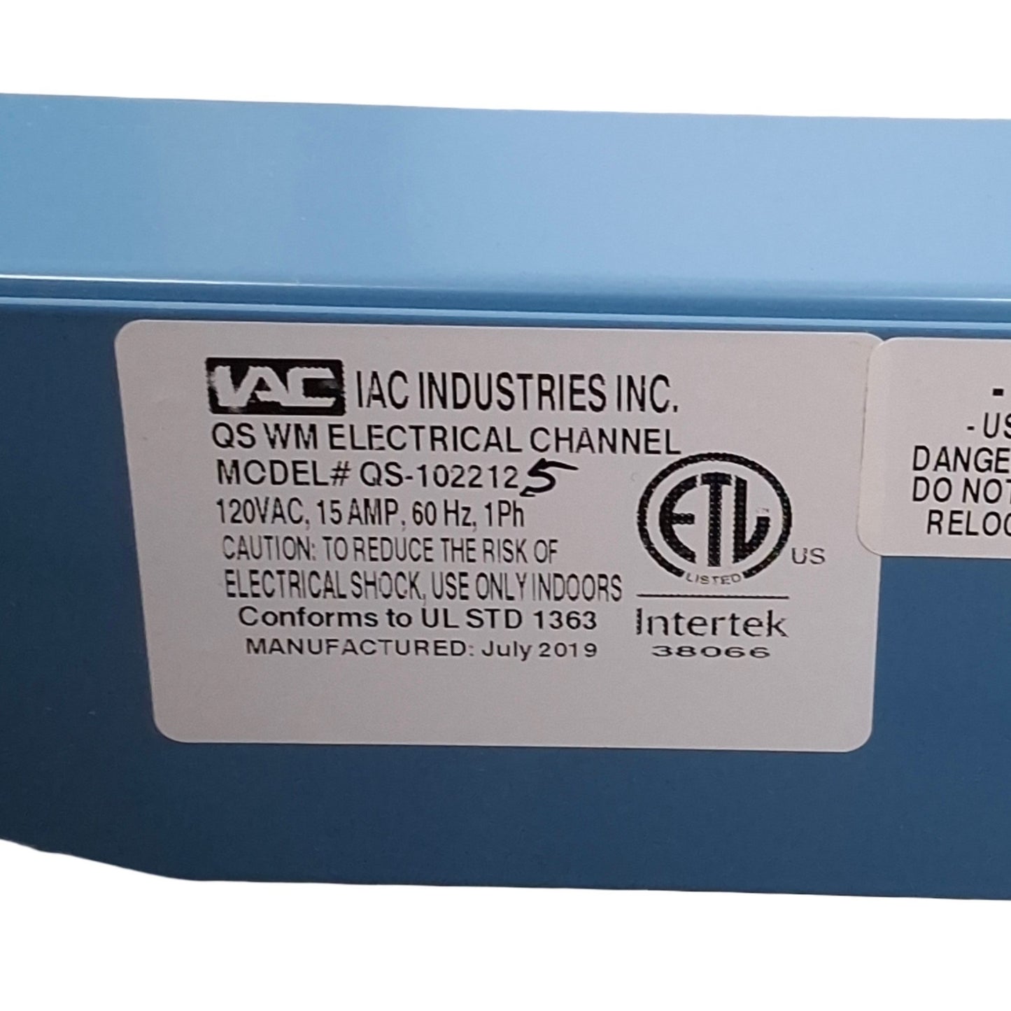 Used IAC Industries QS-1022125 Electrical Channel, 88in Length, Four 15A Duplexes