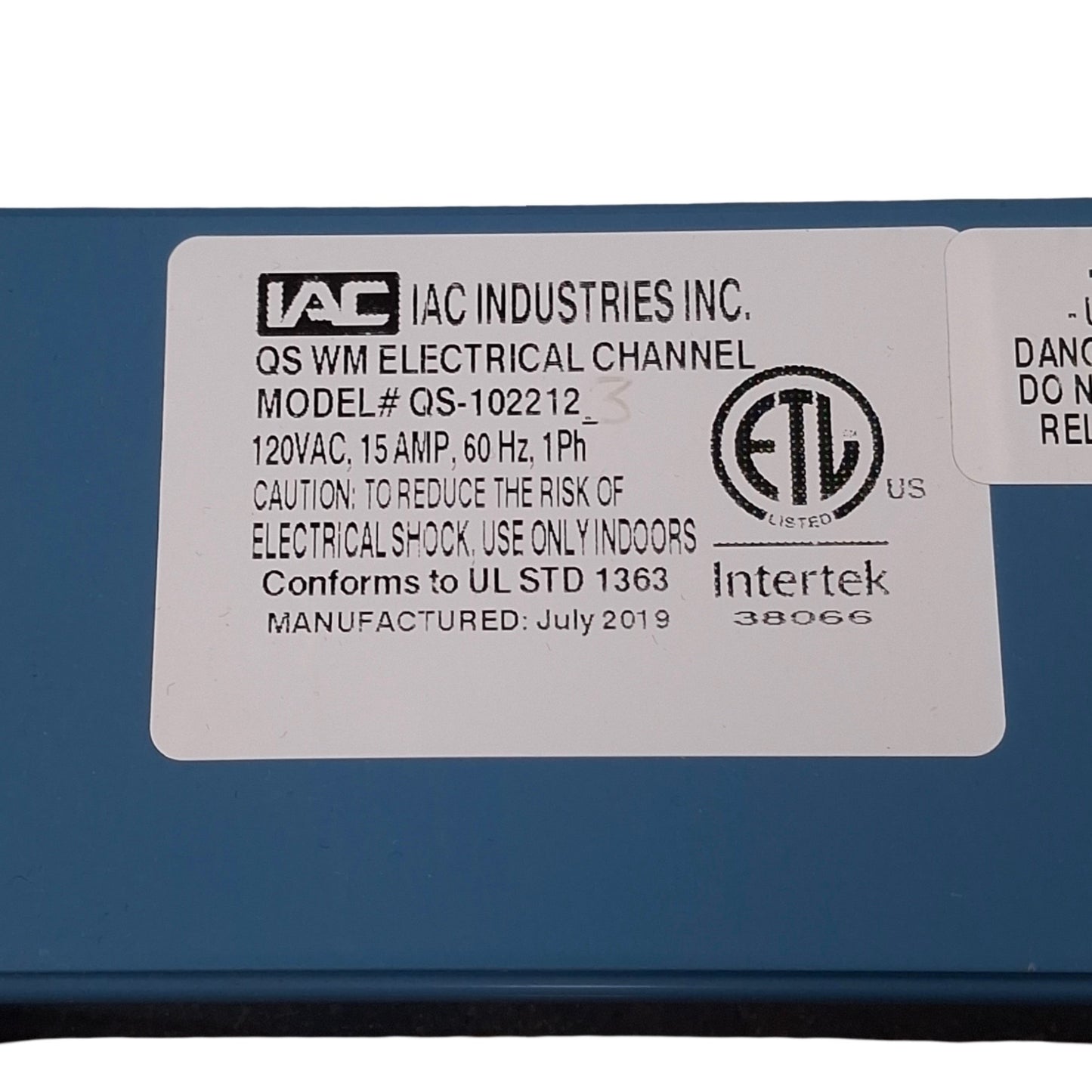 Used IAC Industries QS-1022123 Electrical Channel, 64in Length, Four 15A Duplexes