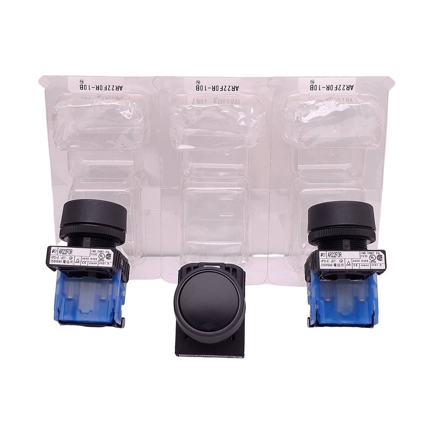 New Lot of 3 Fuji Electric AR22F0R-10B Pushbutton Switch Black, 1NO 600VAC 10A, 22mm