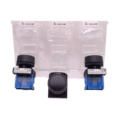 New Lot of 3 Fuji Electric AR22F0R-10B Pushbutton Switch Black, 1NO 600VAC 10A, 22mm