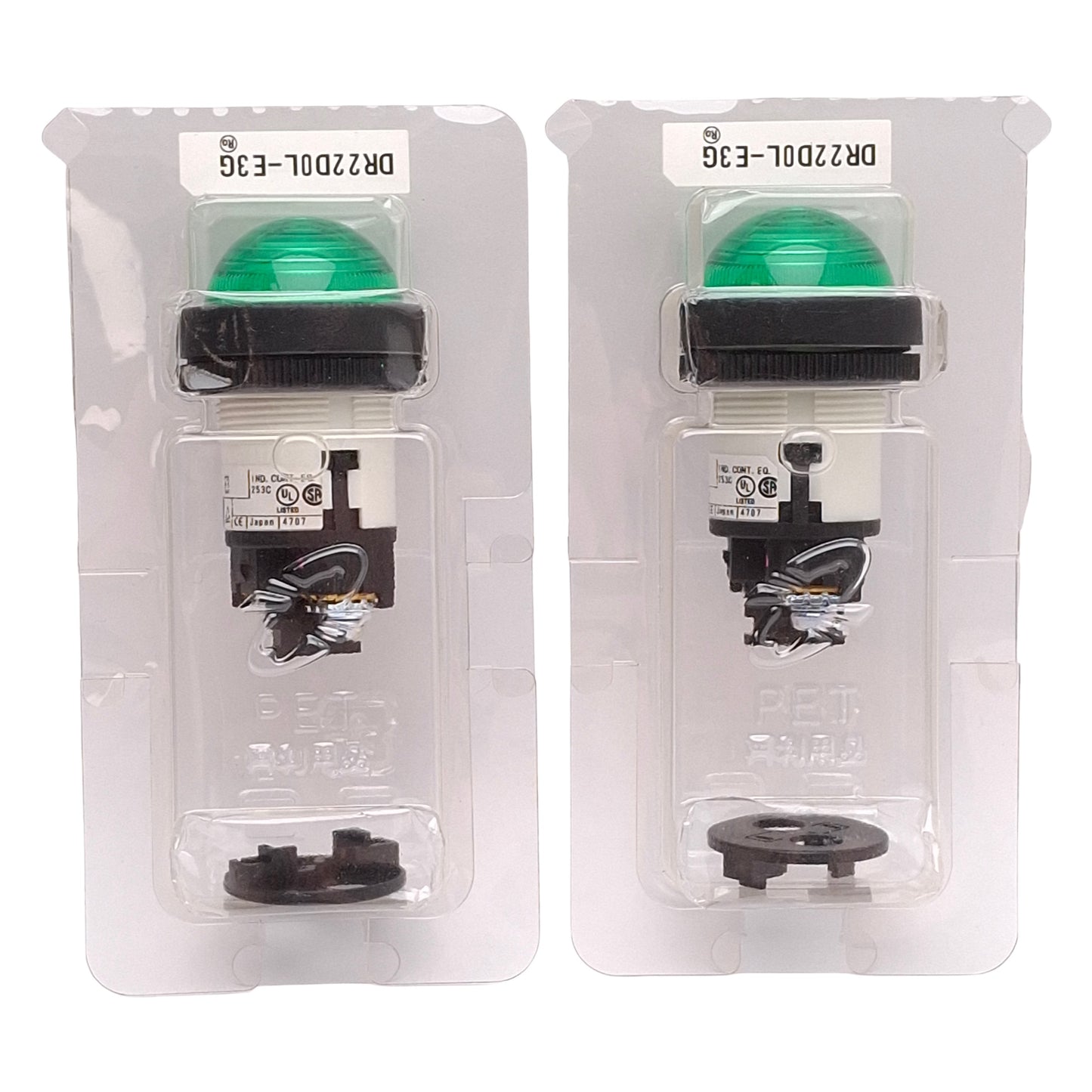 New Lot of 2 Fuji Electric DR22D0L-E3G Green Dome Pilot Light, ø30mm, 30VAC/DC 1W